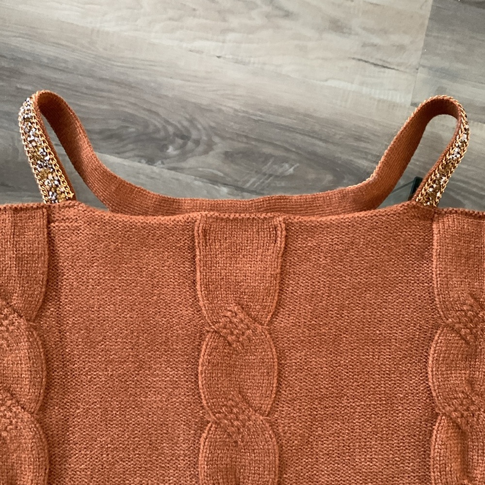 Venus  brown cold shoulder sweater with beaded embellished detail neckline - Picture 7 of 10